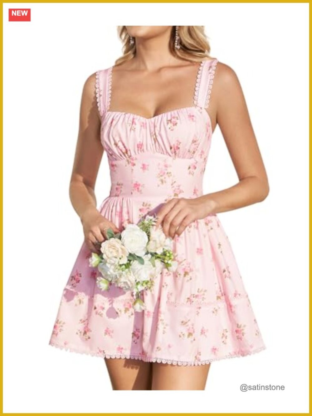 Lace Corset Mini Dress Floral Flowy A-Line Smocked Graduation Dress